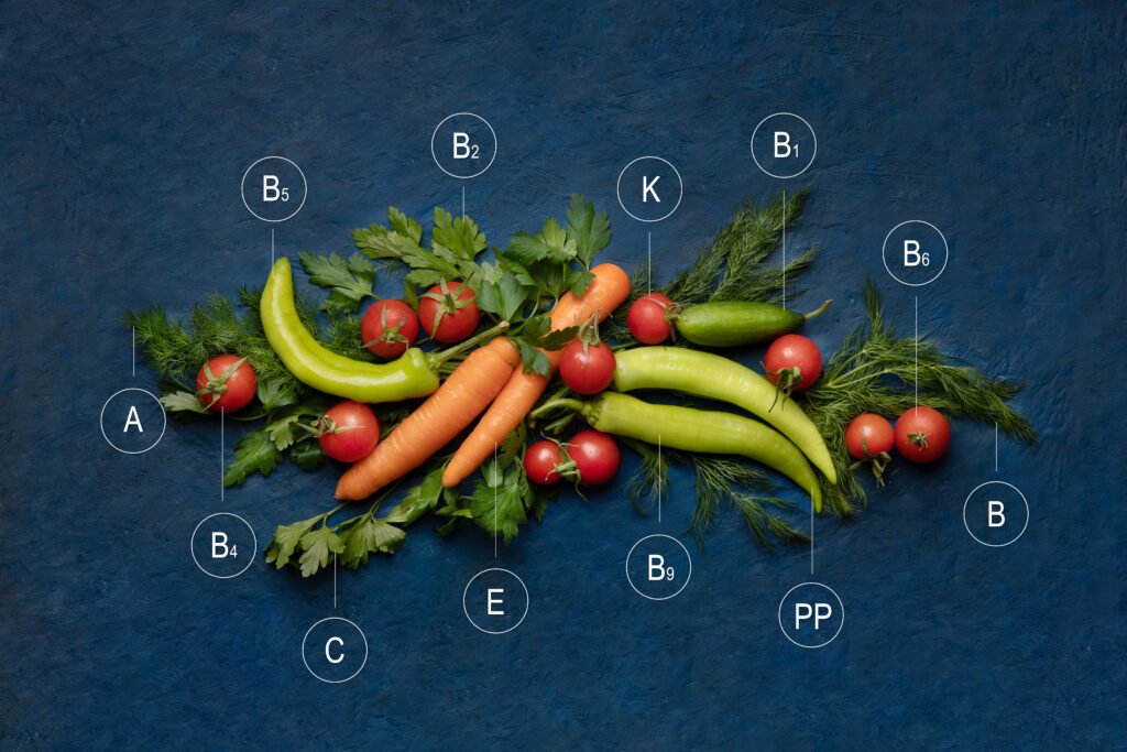 Natural vitamins concept. Vitamins in vegetables